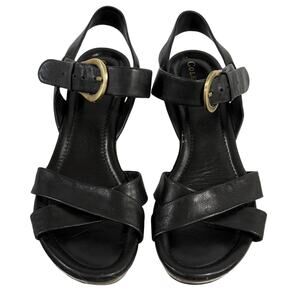Cole Haan Black Leather Wedge Sandals Platform Strappy Ankle Strap Women's 8.5B